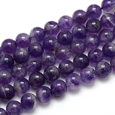 Natural Amethyst Round Bead Strands G-L170-10mm-02-1