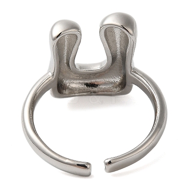 Initials Brass Open Cuff Ring for Women RJEW-N046-02U-P-1