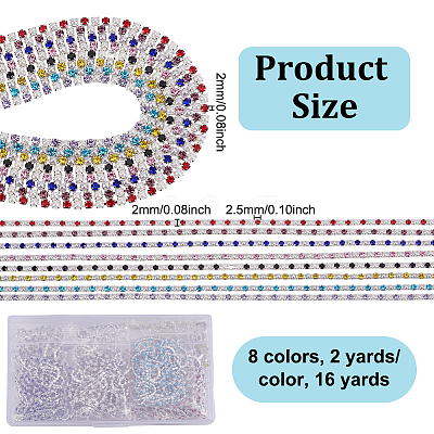 16 Yards 8 Colors Iron Rhinestone Cup Chains CH-NB0001-03-1