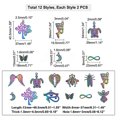 24Pcs 12 Style Plated Alloy Pendants PALLOY-PH0001-85-1