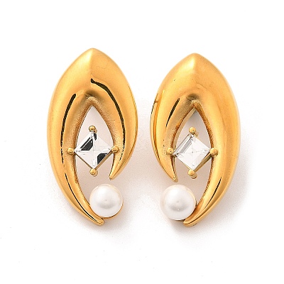 304 Stainless Steel Shell Pearl Stud Earrings EJEW-U051-08G-1