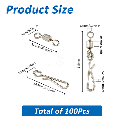 100Pcs Brass with Stainless Steel Fishing Fishhook Connector Clasp FIND-FH0010-48P-1