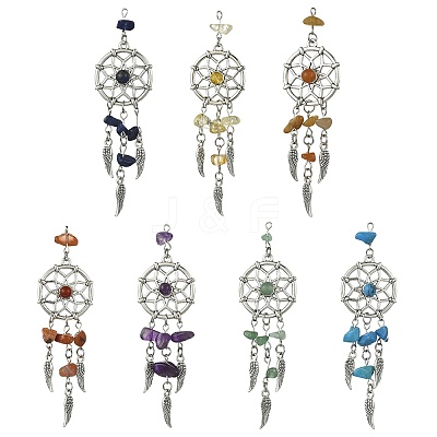 14Pcs 7 Colors Natural & Synthetic Gemstone Dream Catcher Pendants PALLOY-CJ00165-1