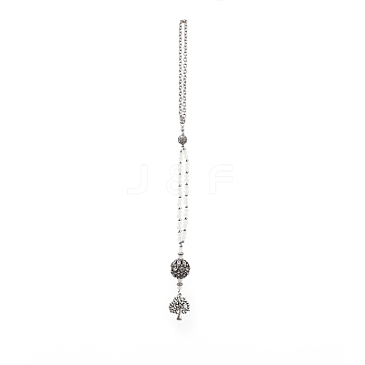 Natural White Moonstone & Alloy Rhinestone Round Beaded Pendant Decorations HJEW-JM00806-1