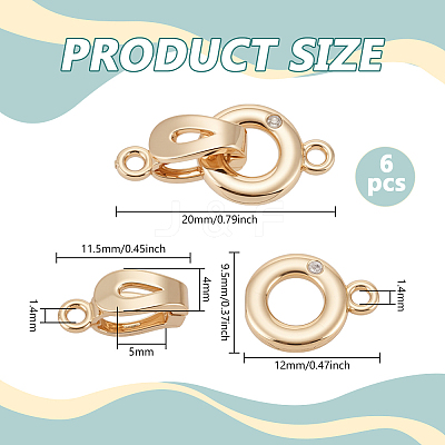 6Pcs Brass Micro Pave Clear Cubic Zirconia Fold Over Clasps KK-BC0015-10KCG-1