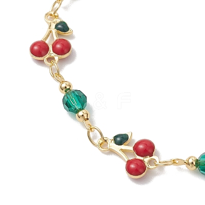Brass Enamel Cherry Link Chain Bracelets BJEW-JB13011-1