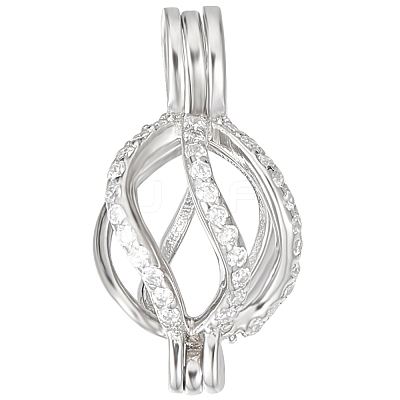Anti-Tarnish 1Pc Rhodium Plated 925 Sterling Silver Empty Bead Cage Pendants STER-BBC0005-69B-1