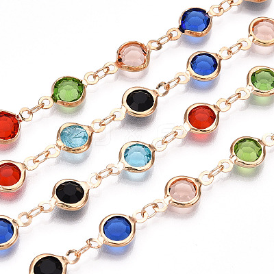 2M Flat Round Handmade Brass Glass Link Chains CHC-YW0001-10KCG-1