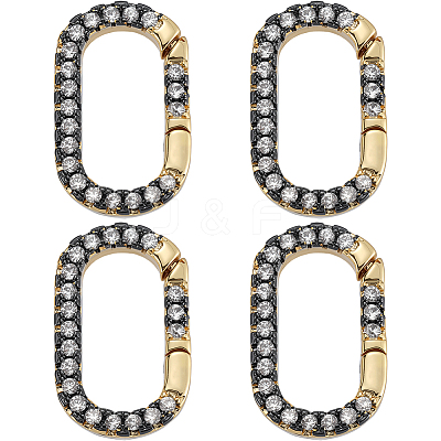 4Pcs Brass Micro Pave Clear Cubic Zirconia Spring Gate Rings KK-SC0006-37-1