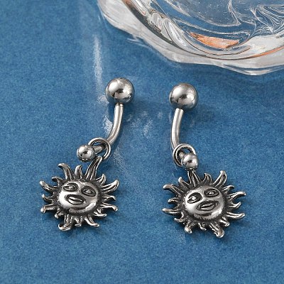 Sun 316 Surgical Stainless Steel Dangle Belly Button Rings EJEW-G416-08AS-1
