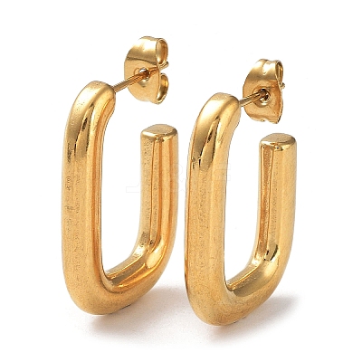 Ion Plating(IP) 304 Stainless Steel Rectangle Ear Studs for Women X-EJEW-P234-04G-1