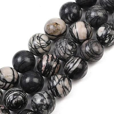 Natural Black Netstone Beads Strands G-L648-A11-16mm-1