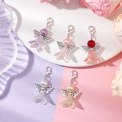 Angel Acrylic & Glass Pearl Pendant Decorations HJEW-JM02364-02-1