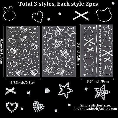 6 Sheets 3 Styles Acrylic Rhinestone Face Body Stickers AJEW-SP0002-68A-1