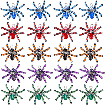 20Pcs Halloween Spider Glass Pendants FIND-SC0009-98-1
