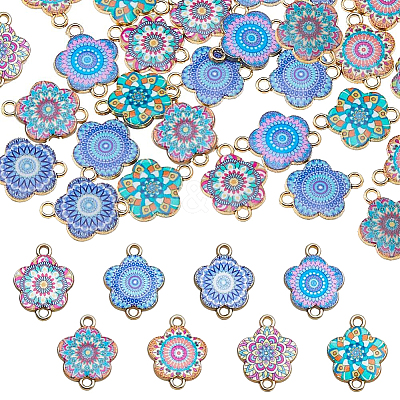 32Pcs 8 Colors Printed Alloy Enamel Connector Charms ENAM-DC0002-08-1