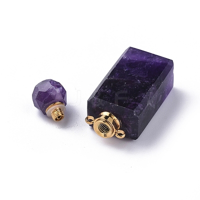 Faceted Natural Amethyst Openable Perfume Bottle Pendants G-P435-C-02G-1