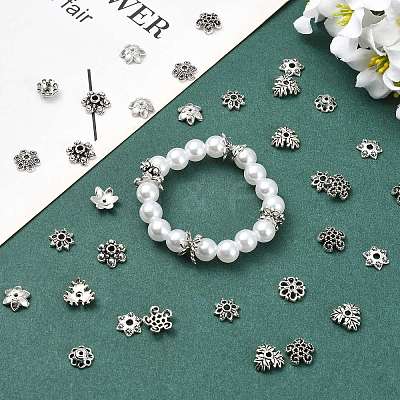 100Pcs 10 Styles Tibetan Style Alloy Bead Caps FIND-CJ0005-67-1