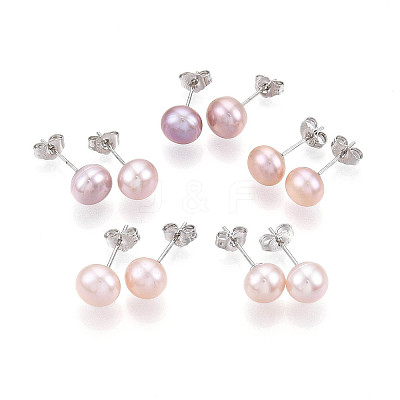 Pearl Ball Stud Earrings EJEW-Q701-01B-02-1