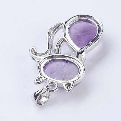 Natural Amethyst Kitten Pendants X-G-P352-B06-1