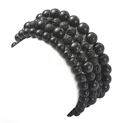 Natural Shungite & Lava Rock Round Beaded Bracelets Sets BJEW-JB09542-1