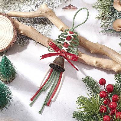 Christmas Tree Cotton String Threads Pendant Decorations HJEW-TA00403-01-1