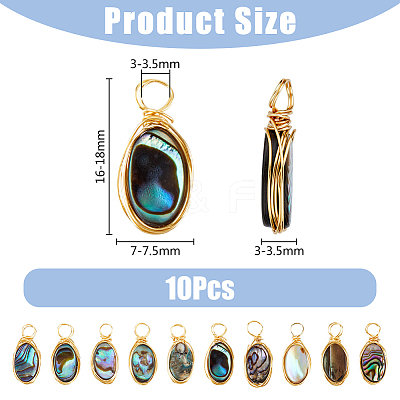 10Pcs Copper Wired Natural Abalone Shell/Paua Shell Pendants PALLOY-FI00001-1