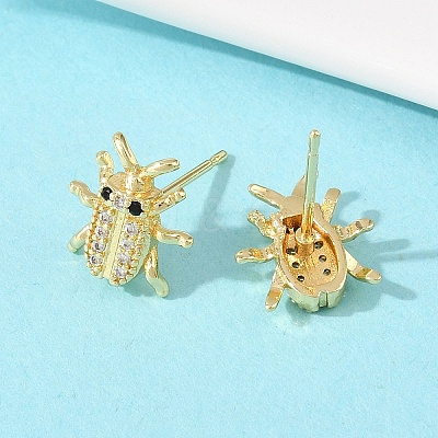 Brass Micro Pave Clear Cubic Zirconia Stud Earrings EJEW-F400-03D-G-1
