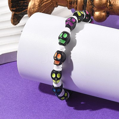 Halloween Skull Acrylic Beaded Stretch Bracelets BJEW-JB14347-02-1