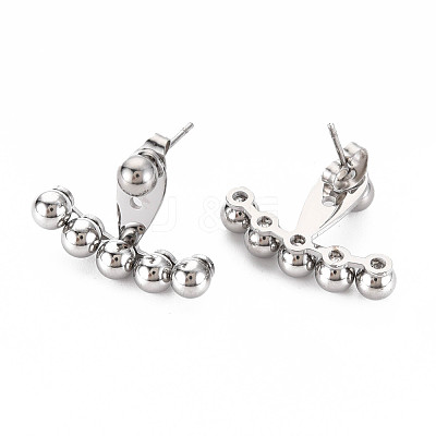 Non-Tarnish 304 Stainless Steel Beaded Horizontal Bar Stud Earrings EJEW-N016-016P-1