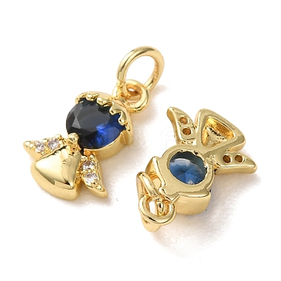 Brass Micro Pave Blue Cubic Zirconia Charms CU-E003-05G-1
