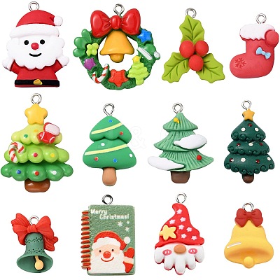 48Pcs 12 Styles Christmas Theme Opaque Resin Pendants RESI-SC0005-66-1