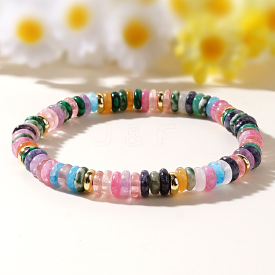 Natural Mixed Gemstone & Brass Beads Stretch Bracelets for Women RV1969-2-1