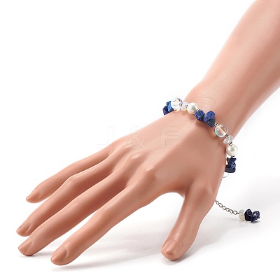 Natural Lapis Lazuli(Dyed) Chip Beaded Bracelet for Girl Women BJEW-TA00019-04-1