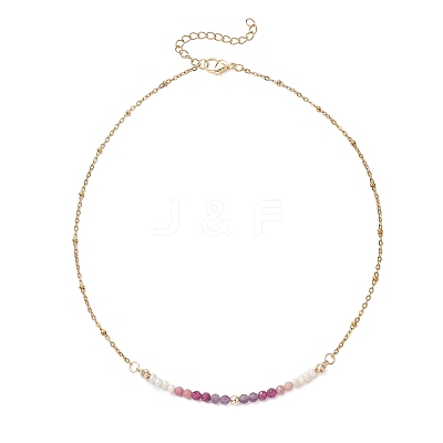 3.5MM Faceted Round Natural Amethyst & Rhodonite & Ruby and Potato Pearl Beaded Necklaces NJEW-JN05976-02-1