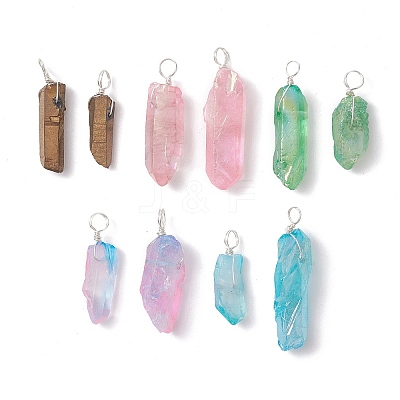 10Pcs 10 Styles Electroplated Natural Quartz Crystal  Pendants PALLOY-JF02533-02S-1