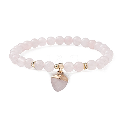 Natural Rose Quartz Round Beaded Stretch Bracelets BJEW-JB09727-03-1