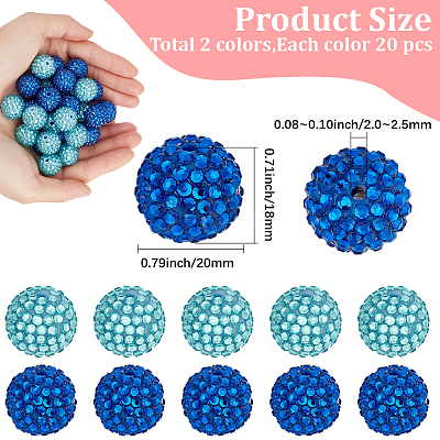 40Pcs 2 Colors Transparent Resin Rhinestone Graduated Beads RESI-PA0001-29-1