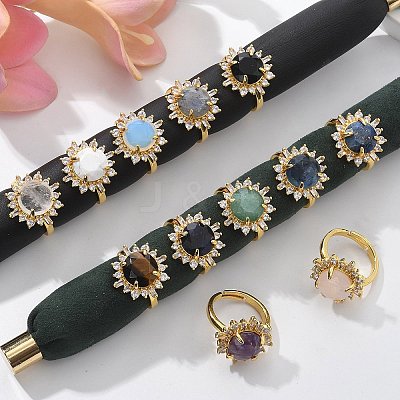 Sunflower Natural & Synthetic Gemstone Finger Rings RJEW-B113-03G-1