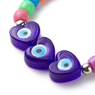 Lampwork Heart with Evil Eye Braided Bead Bracelet BJEW-JB08626-1
