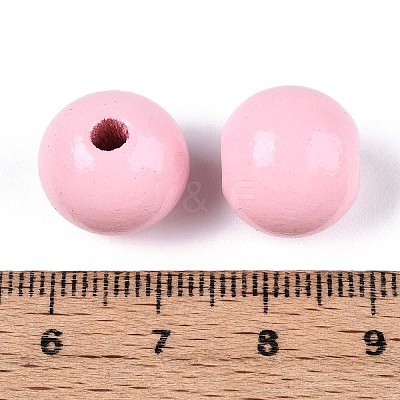 Spray Painted Round Natural Schima Wood Beads WOOD-A018-14mm-05-1