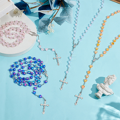12Pcs 4 Colors Alloy & AB Color Heart Acrylic Link Chain Rosary Bead Necklaces NJEW-GO0001-20-1
