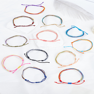12Pcs 12 Colors Adjustable Wax Cord Braided Bracelets for Women BJEW-LP0003-15-1