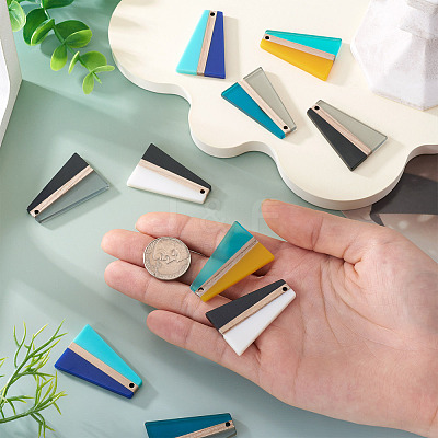 10Pcs 5 Colors Resin & Wood Pendants RESI-TA0004-50-1