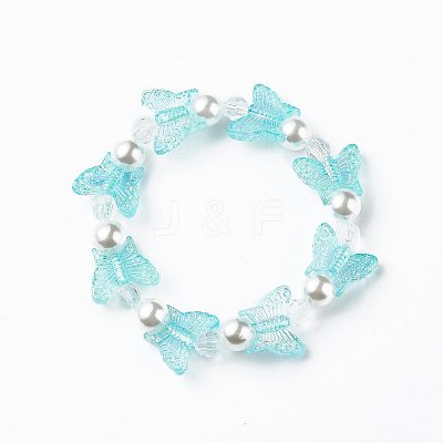 4Pcs 4 Color Acrylic Butterfly & Plastic Pearl Beaded Stretch Bracelets BJEW-JB08859-1