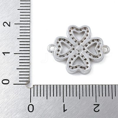 Rack Plating Brass Micro Pave Clear Cubic Zirconia Clover Connector Charms KK-A234-042P-1