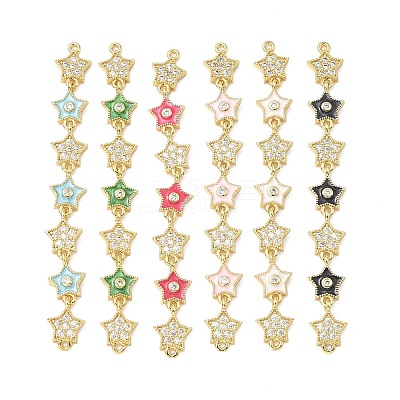 Brass Micro Pave Clear Cubic Zirconia 7 Star Links Connector Charms KK-H539-16G-1