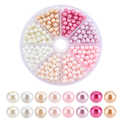 296Pcs 8 Ccolors Baking Paint Pearlized Glass Pearl Round Beads HY-HY0001-07B-1