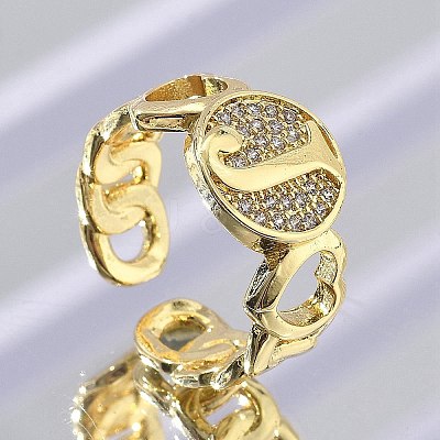 Brass Micro Pave Clear Cubic Zirconia Open Cuff Rings for Women RJEW-K289-02G-J-1