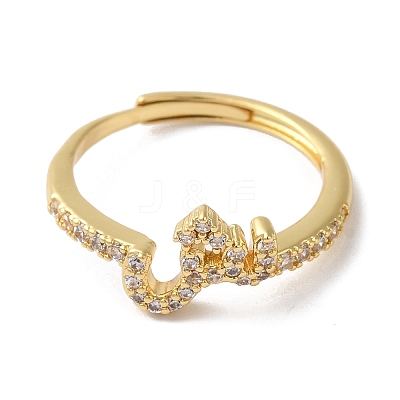Rack Plating Brass Cubic Zirconia Arabic Letters Adjustable Rings for Women RJEW-S407-10G-12-1